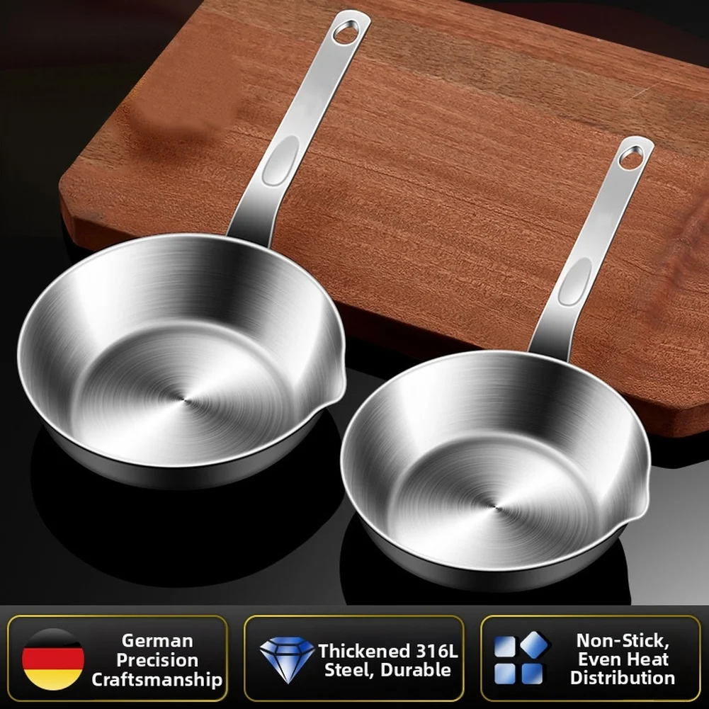 316L Stainless Steel Skillet with Pour Spout and Double Layer Bottom 32.5 cm for Gas Induction Electric Ranges