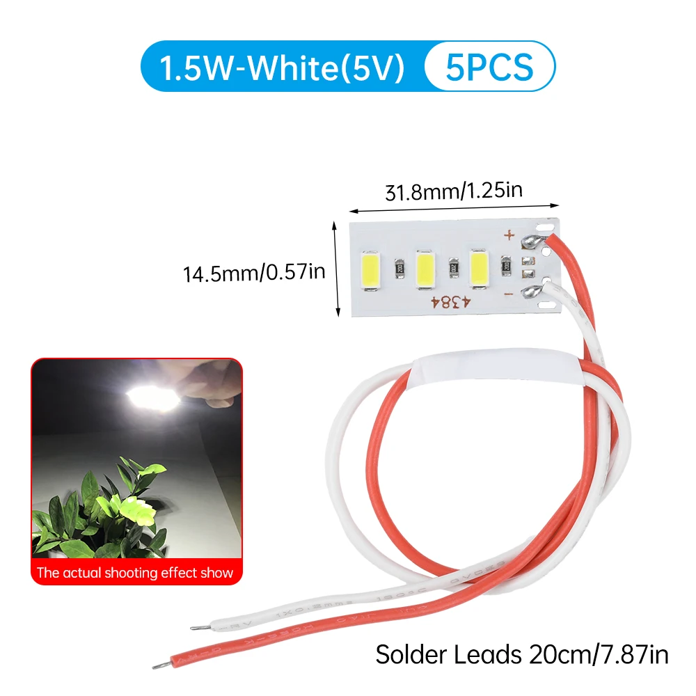5pcs 5730 LED Lamp Bead Module DC 5V 1.5W high-brightness with wire for festive decoration Red/Green/Purple/Yellow/Blue/White