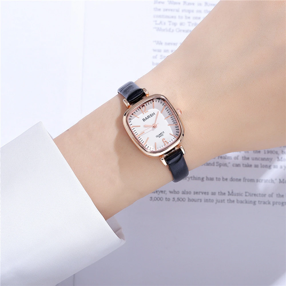 심플한 사다리꼴 다이얼 쿼츠 PU 가죽 여성 캐주얼 시계