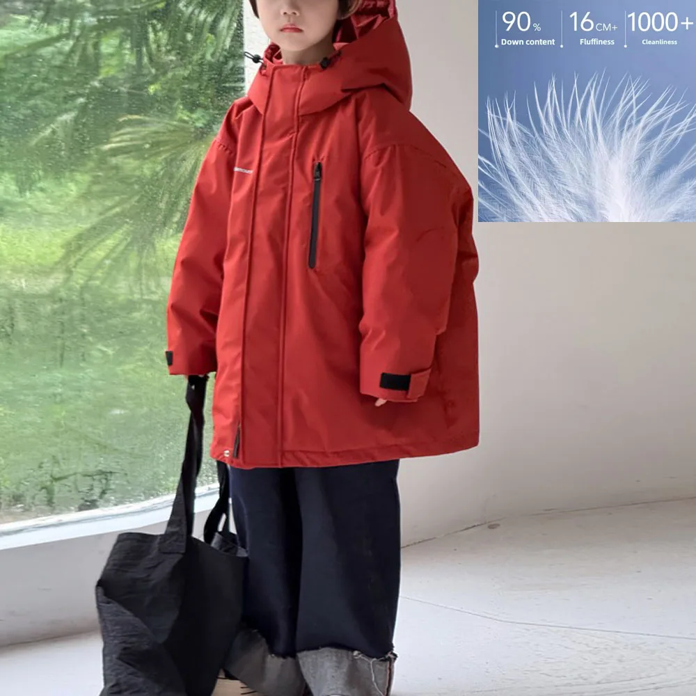 2025 Kids Cargo Down Jacket - Korean Style 90% White Duck Down Coat, Waterproof Winter Parka for Boys & Girls Youth Wholesale