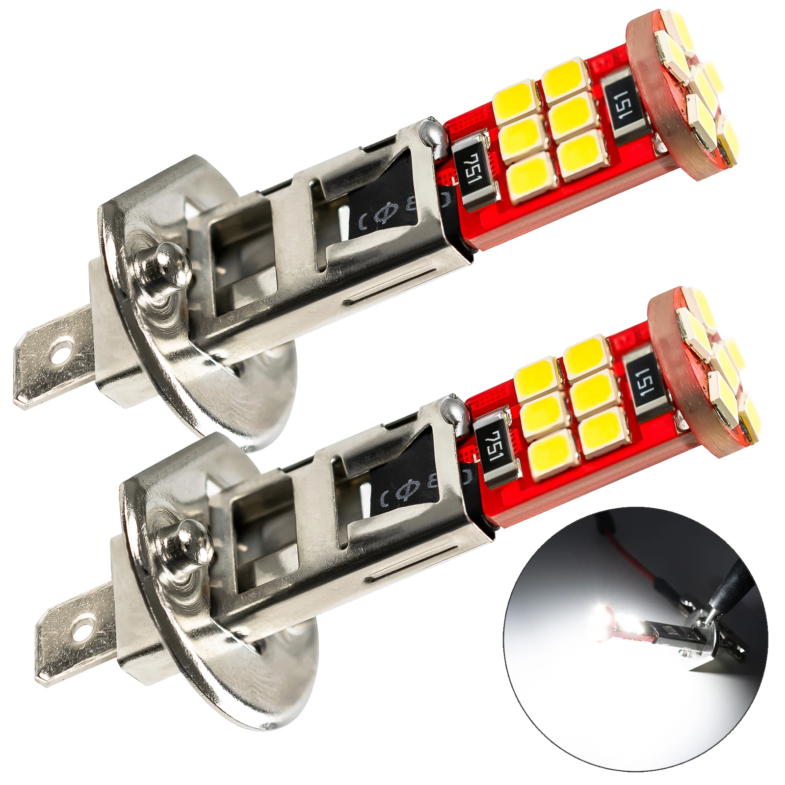 2x LED H1 Light Bulbs Fog Lamp Car Fog Light 12V 3W Super White Light 6000k Headlights Lamp Halogen Replacement Bulbs