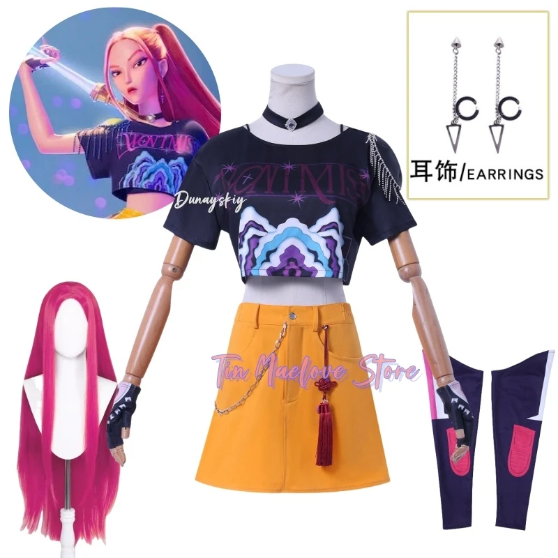 

Demon Hunter KPop Mira Cosplay Costume Full Set Anime KPop Demon Cos Hunters Mira Top Skirt Suit Women Halloween Party Roleplay