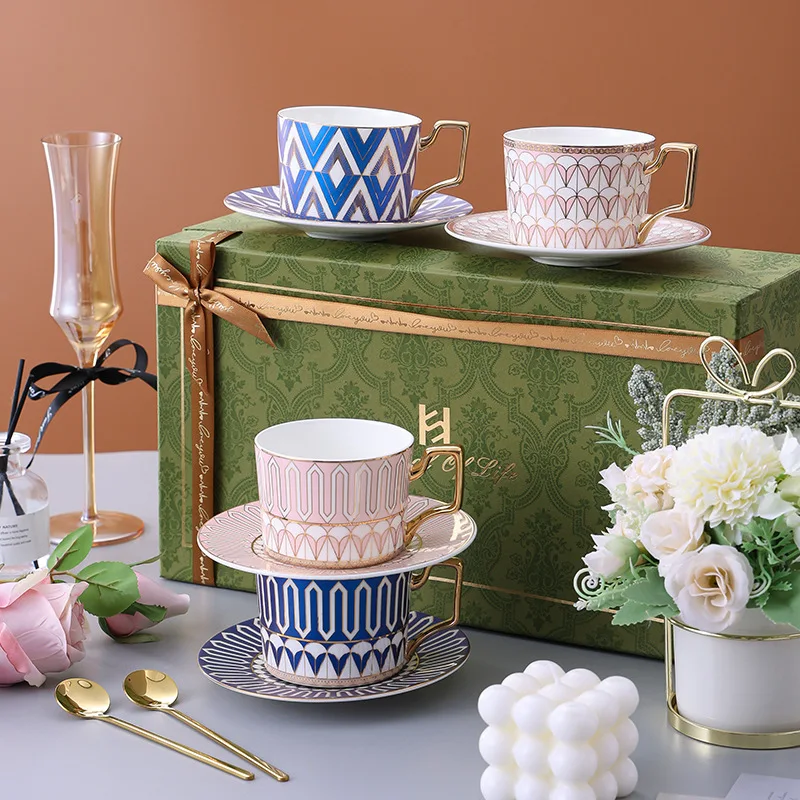 Bone China Coffee Cup Saucer Gift Box Premium Exquisite Couple Cup For Wedding Housewarming Present Porcelain Mug