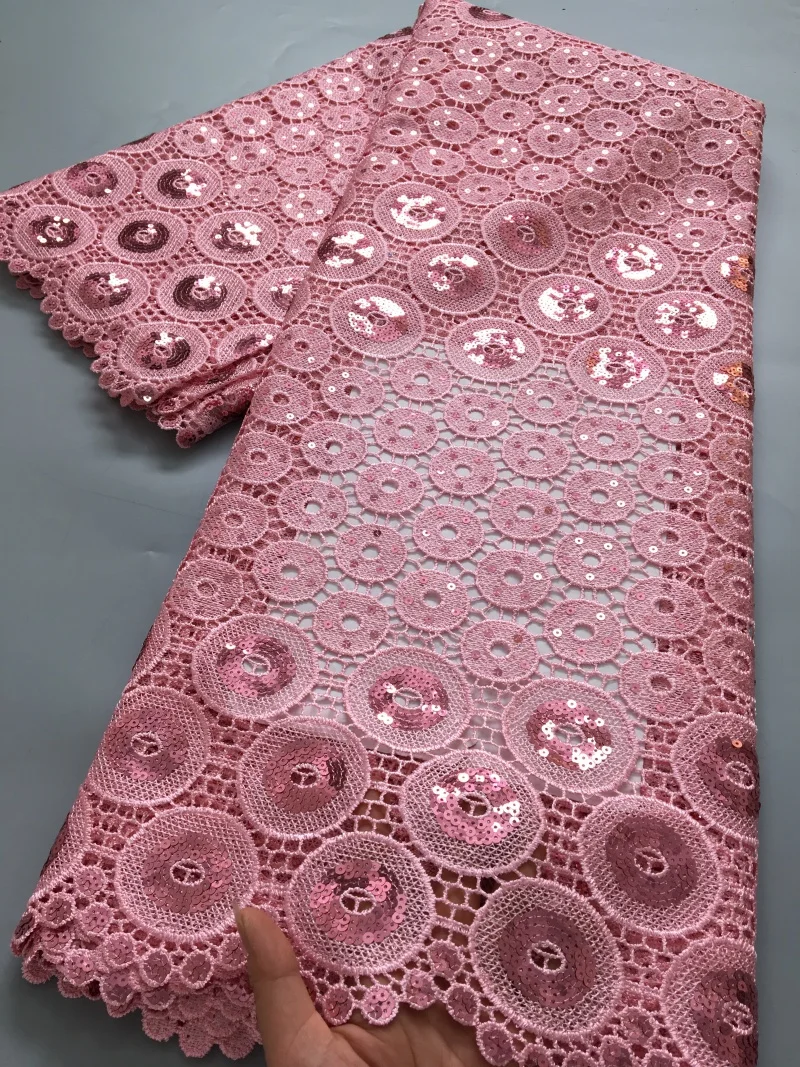 

Guipure Lace Fabric African High Quality 2025 Water Soluble Lace Embroidered Fabric with Sequins For Women Dresses,2.5yards 4364