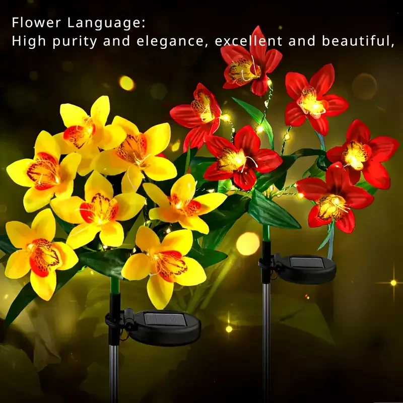1pc LED Solar Ground Lights,Artificial Flower Lawn Lights, 7-head Solar Orchid Lights For Patio Yard Garden Christmas Decoration