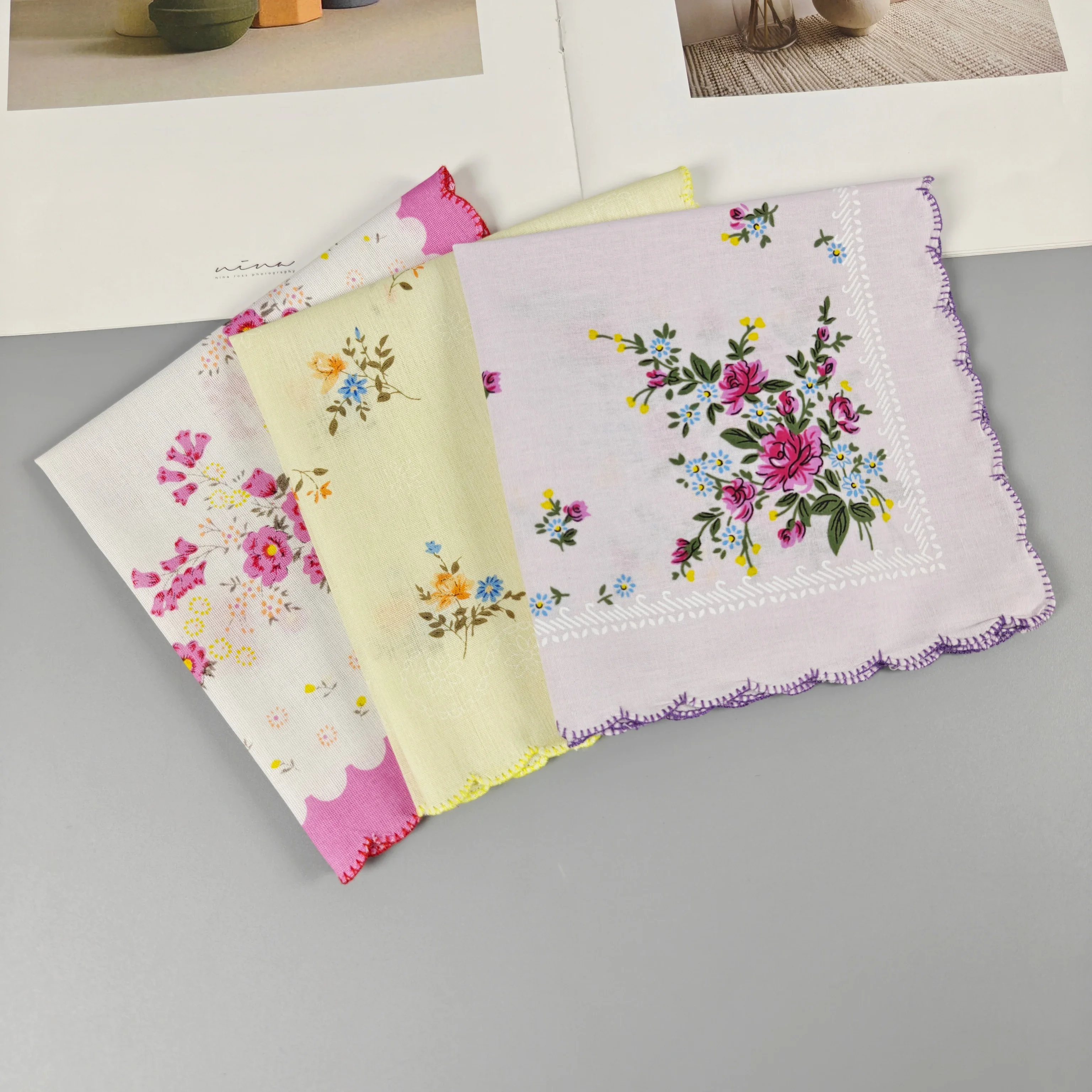 رقيقة يشعر 11.6 بوصة/29.5 سنتيمتر القطن هلال المرأة المطبوعة منديل الرجعية 7 قطعة بدلة أسبوع واحد