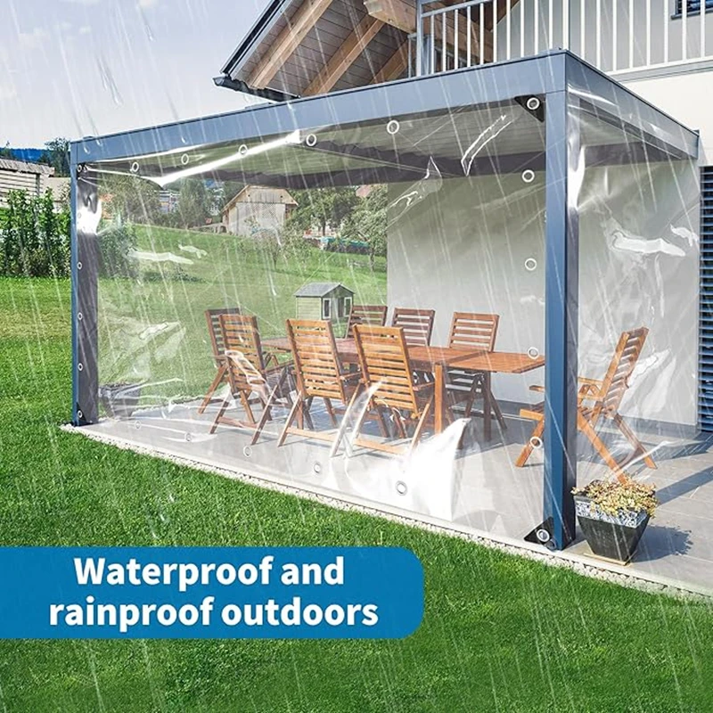 0.35mm Customizable Outdoor Transparent Tarp PVC Tarpaulin Windproof Tear Resistant for Garden Gazebo Greenhouse Balcony Window