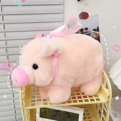 Kawaii Messenger Bags Cute Pink Pig Soft Plush Shoulder Tote Bag Animal Lovely Ribbons Zipper Satchel Pouch for Student Kids