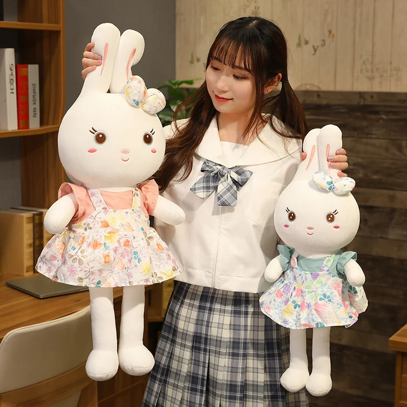 

Comfortable And Skin Friendly Flower Dress Rabbit Plush Toys Cute Soft Long Ears Stuffed Pillow Dolls for Kids Birthday Gift