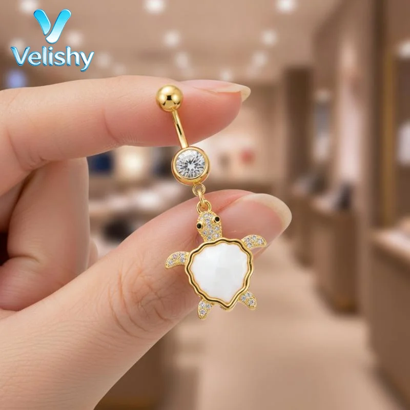 Stainless Steel Belly Button Ring Boho Ocean Shell Starfish Style Hypoallergenic Body Jewelry for Swimming Pool Parties