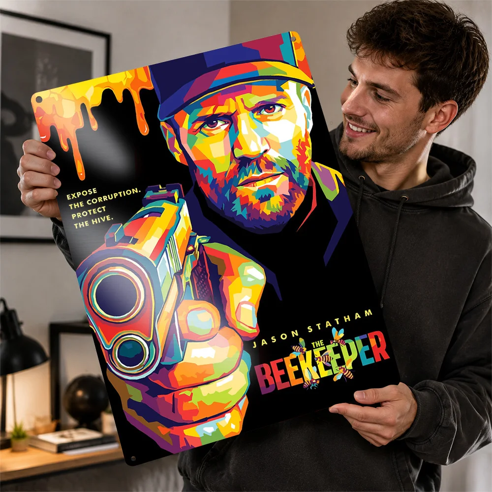 Jason Statham The Beekeeper 3D Texture Metal Poster Customized Wall Art Tin Sign Gift for Mancave Luxury Decoration Home Room