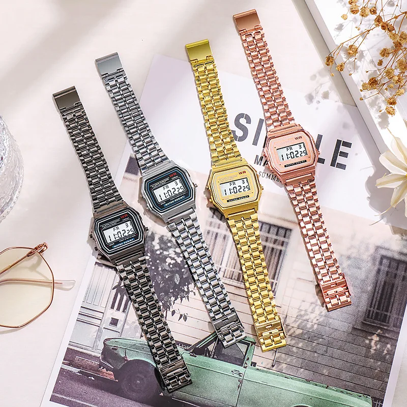 1pcs Luxury Rose Gold Women Watches Electronic Digital Display Retro Style Clock Men's Relogio Masculin Reloj Hombre homme