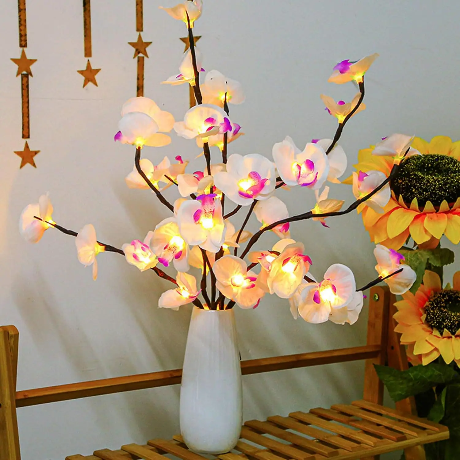 1 Pack White&Purple Butterfly Orchid Tree Light LED Lights Battery Powered Tree Lamp Lighted For Room Home Romantic Decoration