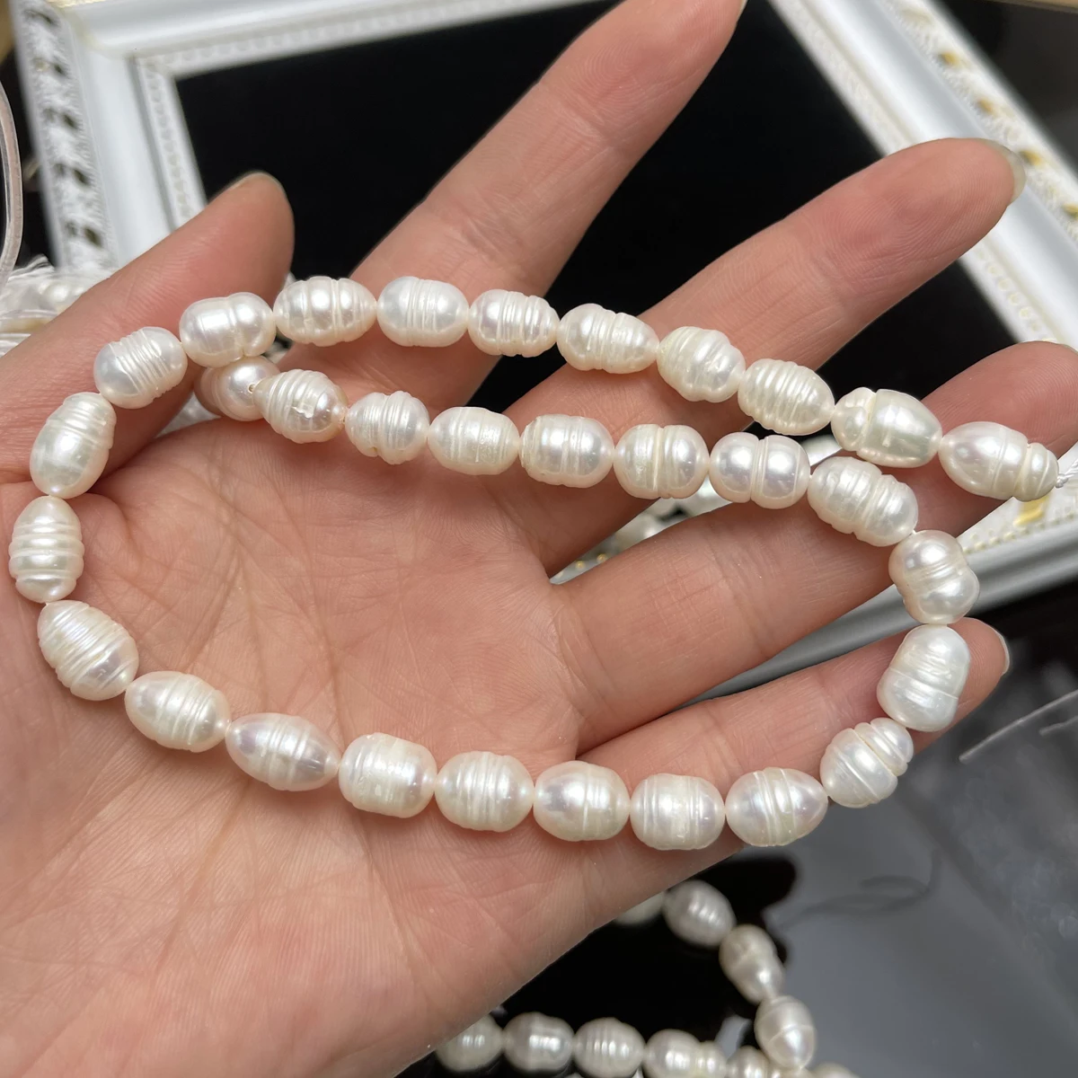 

8-9mm Natural Freshwater Pearl White Rice Threaded Bead for Jewelry Make DIY Necklace Earring Bracelet Accessory Women Wholesale
