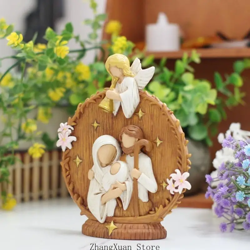 Ausstellungsstück der Heiligen Familie mit Blumen und goldfarbenen Sternmotiven 3XUF – Detail 2