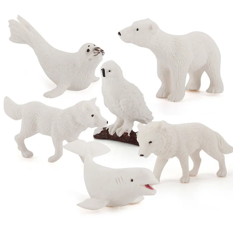 6Pcs Winter Animal Toy Simulation Cute Action Figure Model Polar Bear North Pole Animal Kit Kids Educational Cognitive Toy Gift