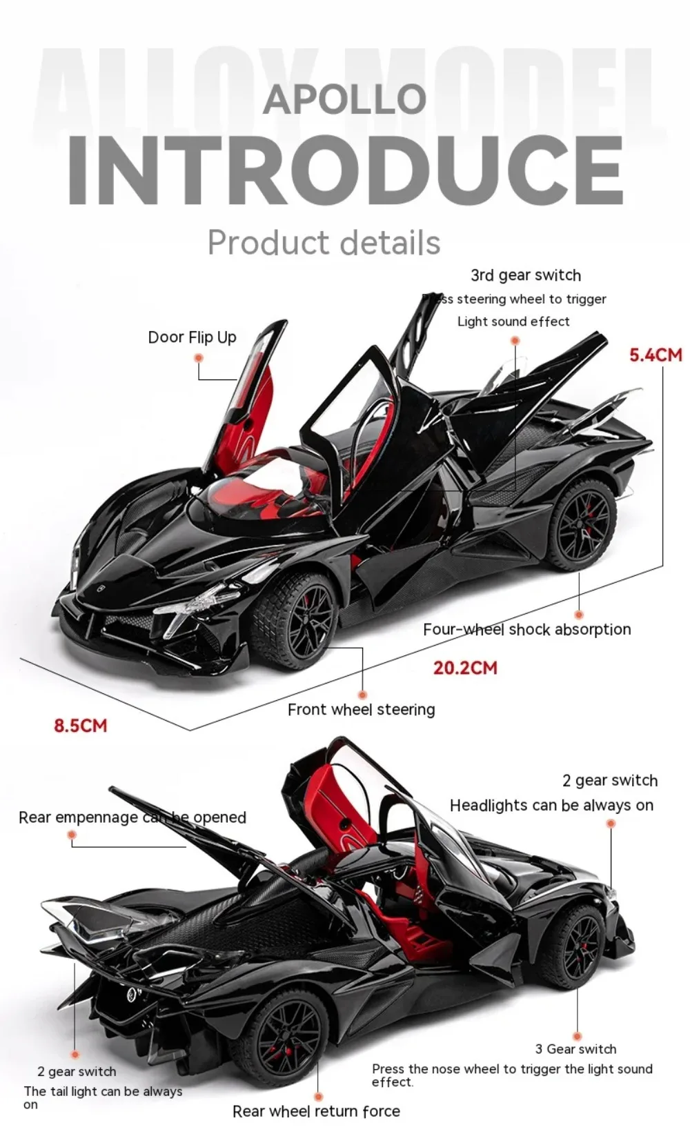 1:24 Eldorado EVO Miniature Toy Sports Car Models Alloy Diecast Sound Light Doors Opened Pull Back Sports Cars for Boys Gifts