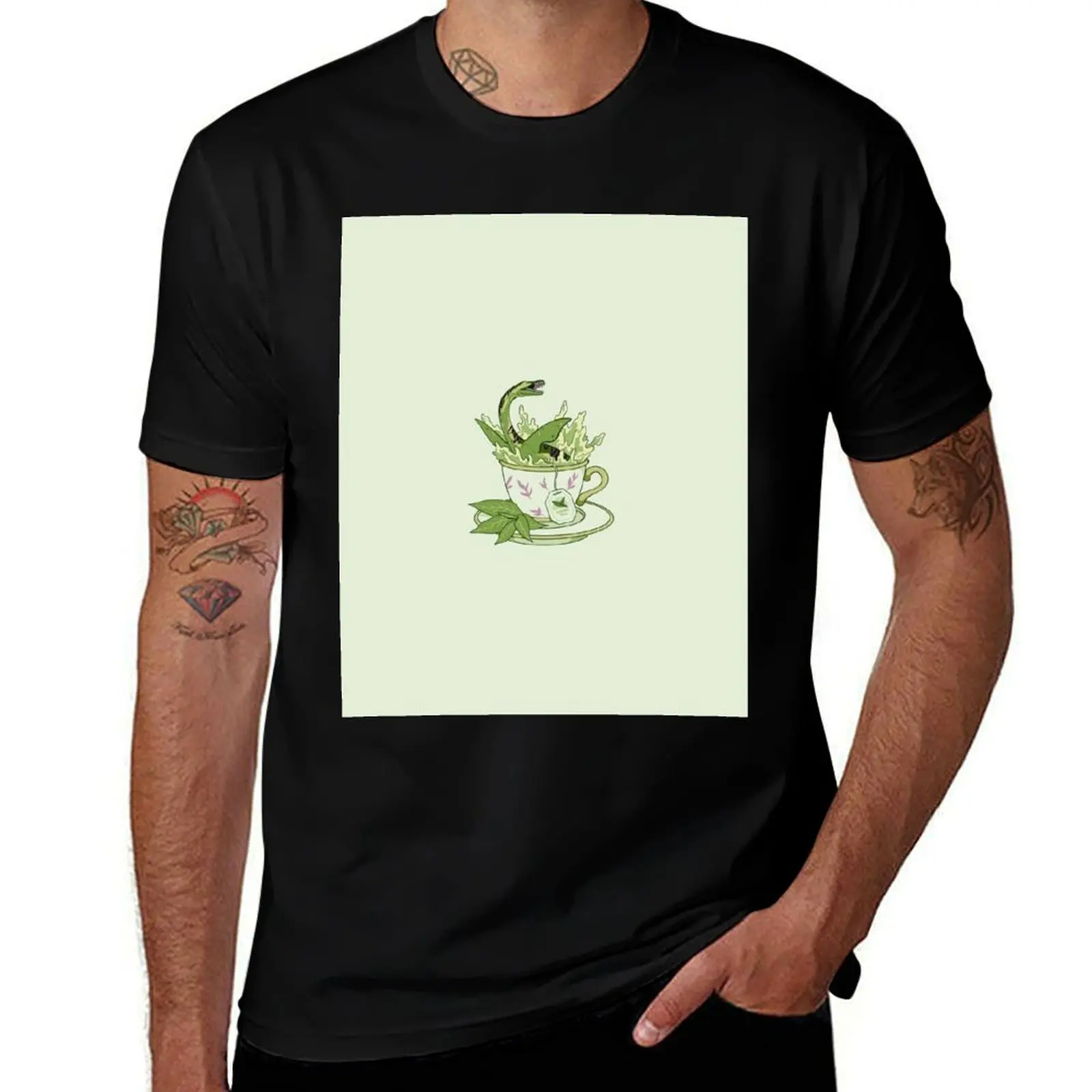 Teacup Dinos: Green Tea Plesiosaur T-Shirt Urban Style Print T-Shirt