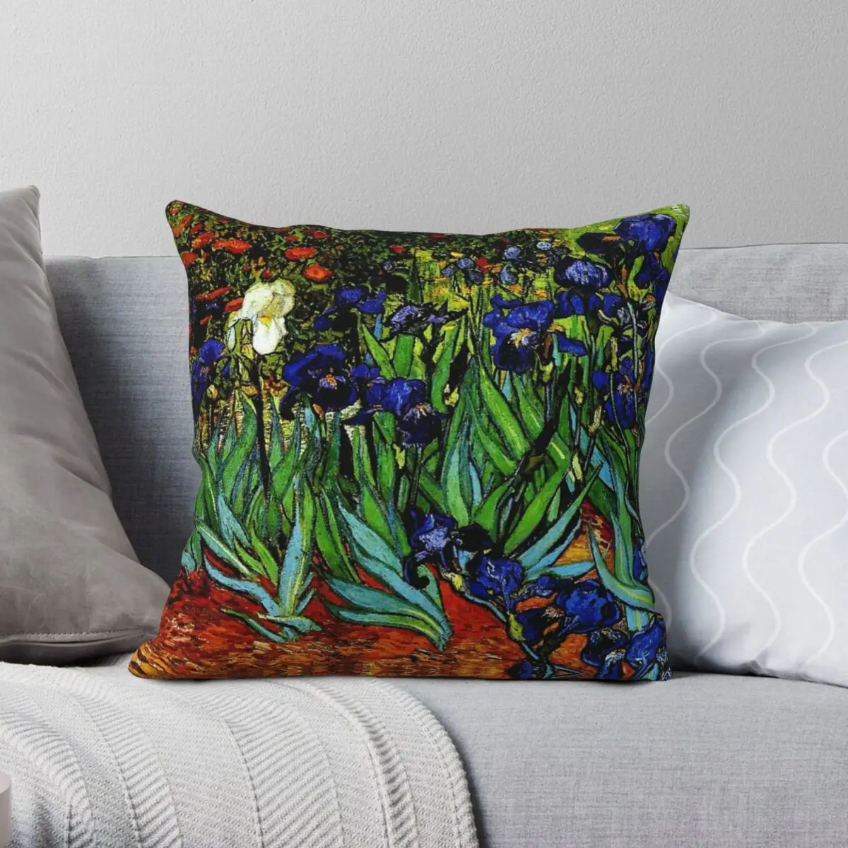 Vincent Van Gogh Irises Pillowcase Polyester Linen Velvet Printed Zip Decorative Car Cushion Cover 45x45