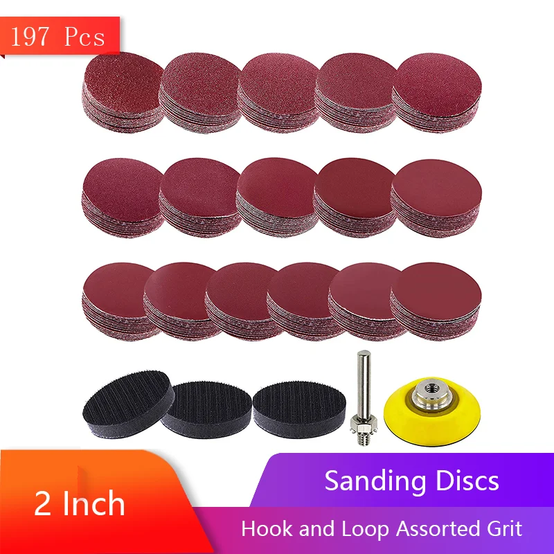 

2 Inch Sanding Discs 197 Pcs 50mm Hook and Loop Assorted Grit Sandpaper with Soft Foam Buffering Pads for Polishing