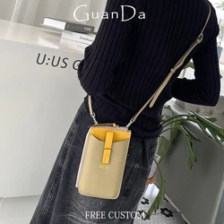 Genuine Leather Custom Initials Cross-body Bag Luxury Fashion Woman Phone Bags Engrave Letters Casual Large Capacity Card Wallet