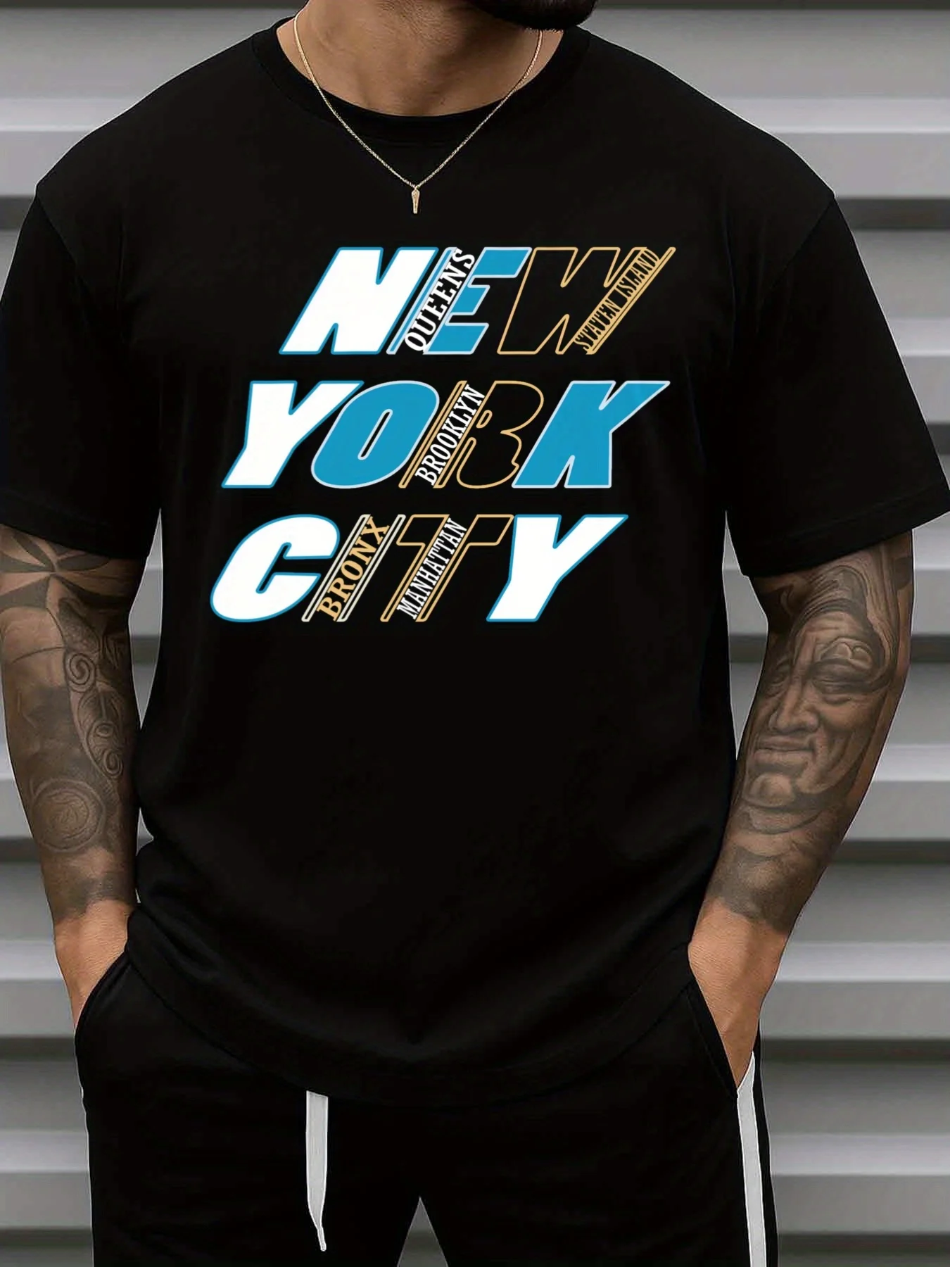 Men's New York Queens and Bronx Administrative Area Themed T-Shirt - Pure Casual Short-Sleeve Crew Neck Shirt with Queens and Bronx Prints - Comfortable for All Seasons, a Thoughtful Gift for Local Residents