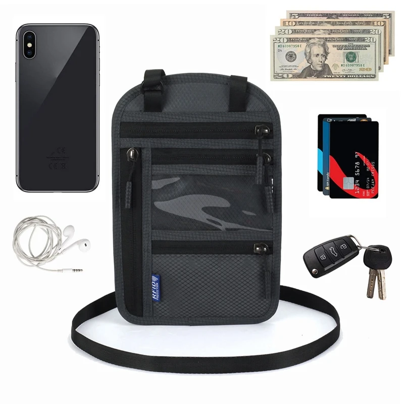 Portafoglio da collo 20CB con porta passaporto antifurto per donna uomo mantieni i documenti in contanti sicuri custodia da viaggio facile da nascondere