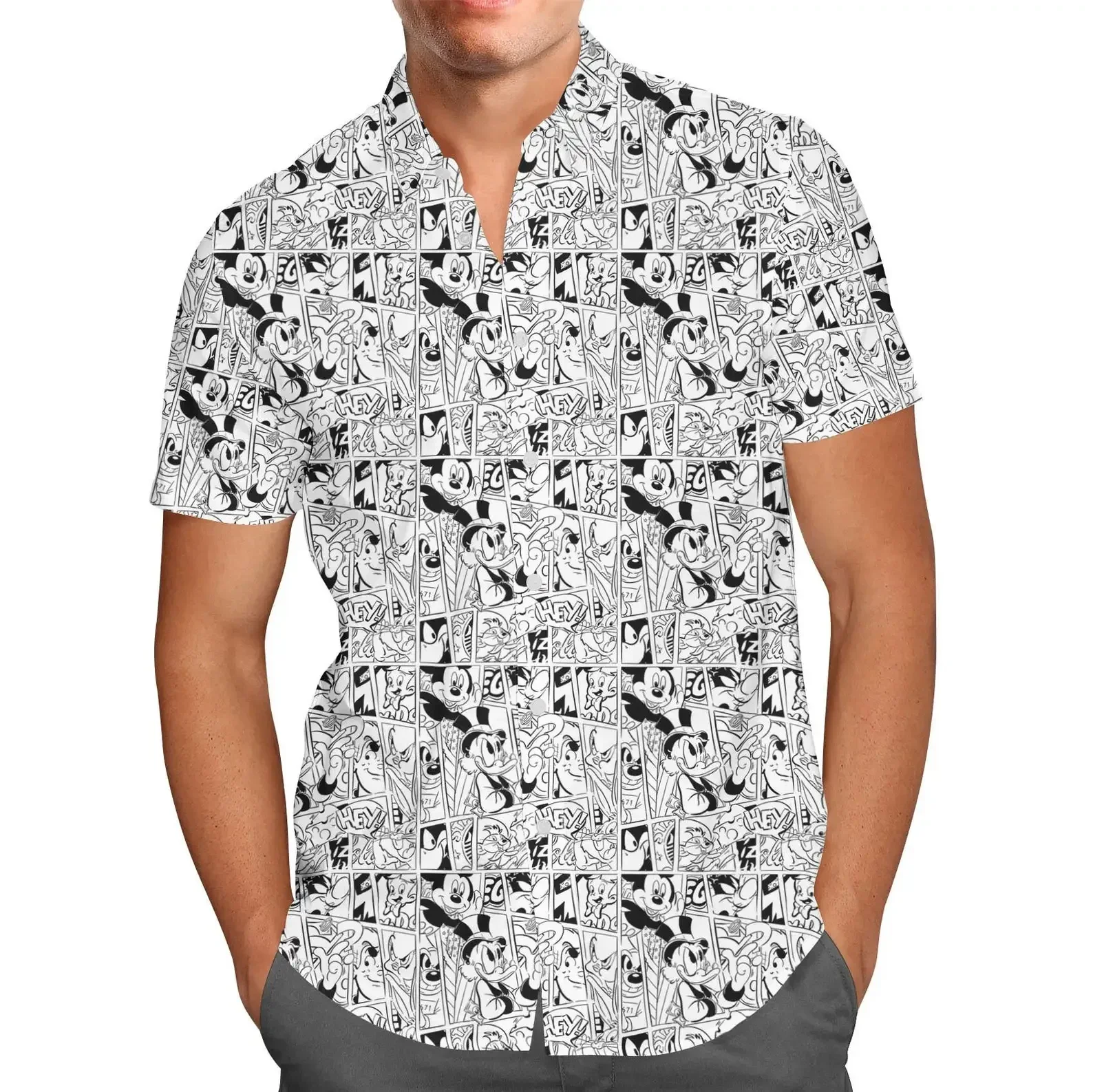 Comic Book Mickey Mouse Friends Hawaiian Shirt  Disney Men's Button Down Short-Sleeved Shirt Mickey Mouse Hawaiian Beach Shirt