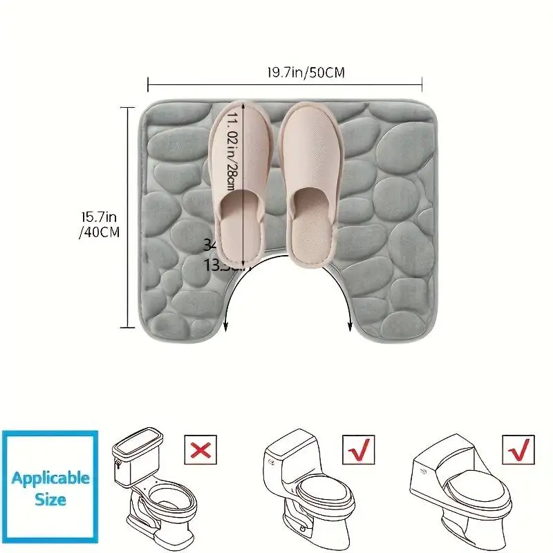 U-Shaped Bath Mat Non Slip Soft Water Absorbent Bathroom Rugs Quick Dry Bathroom Carpet Polyester Contour Memory Foam Toilet Mat