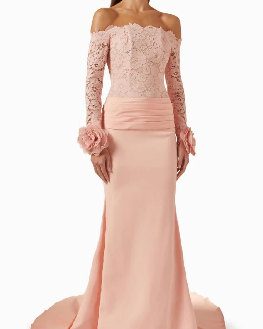 

Customized Modern Style Women Jersey Handmade Flower Beading A-line Evening Dresses Elegant Off-the-shoulder Long Party Gowns