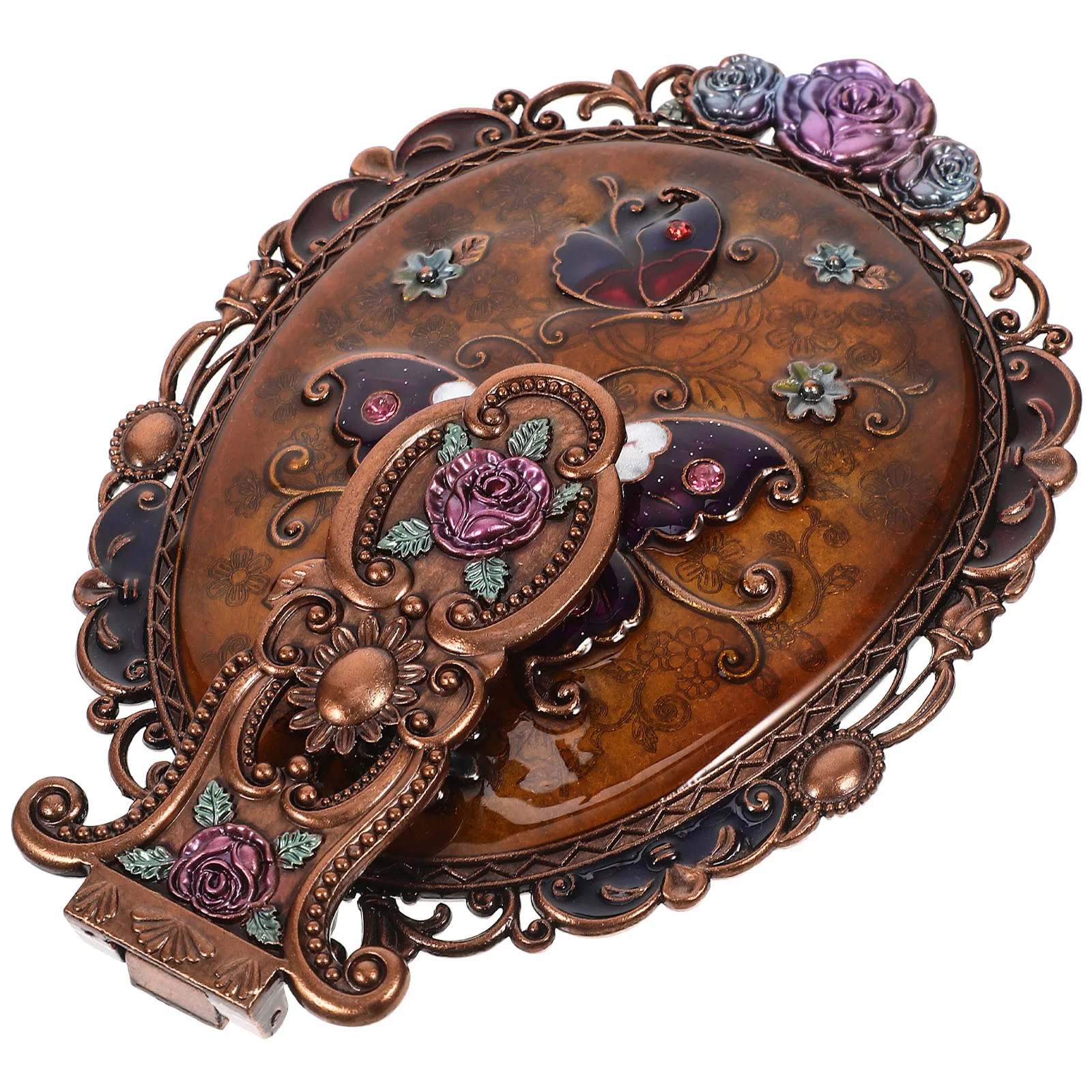 

Vintage Metal Handheld Makeup Mirror Foldable Portable Chic Compact Travel Mirror for Women Hand Mirrors with Handle