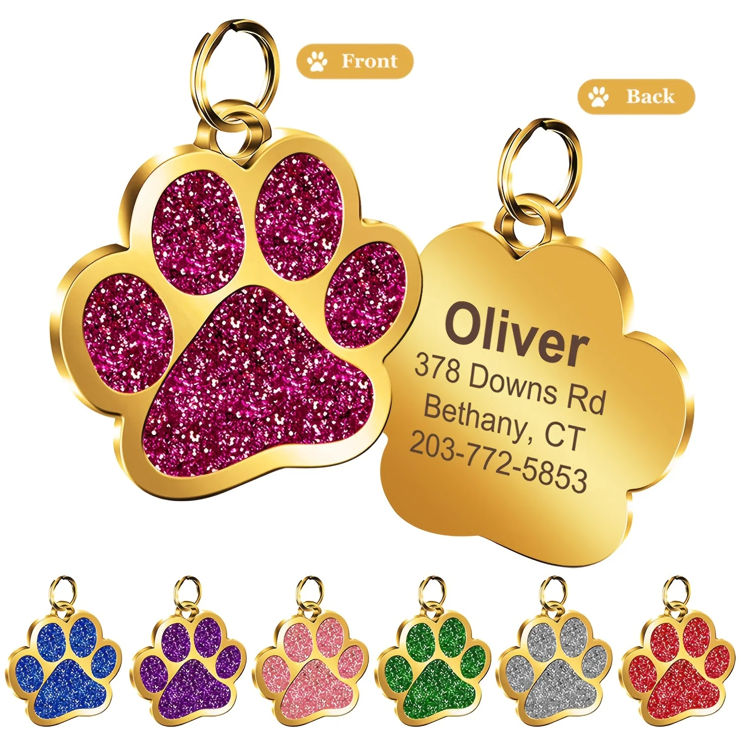 

Custom Dog Tags Personalised Cat Dog Puppy Pet ID Name Pendants Collar Tag Pendant Pet Accessories Paw Glitter Pendant