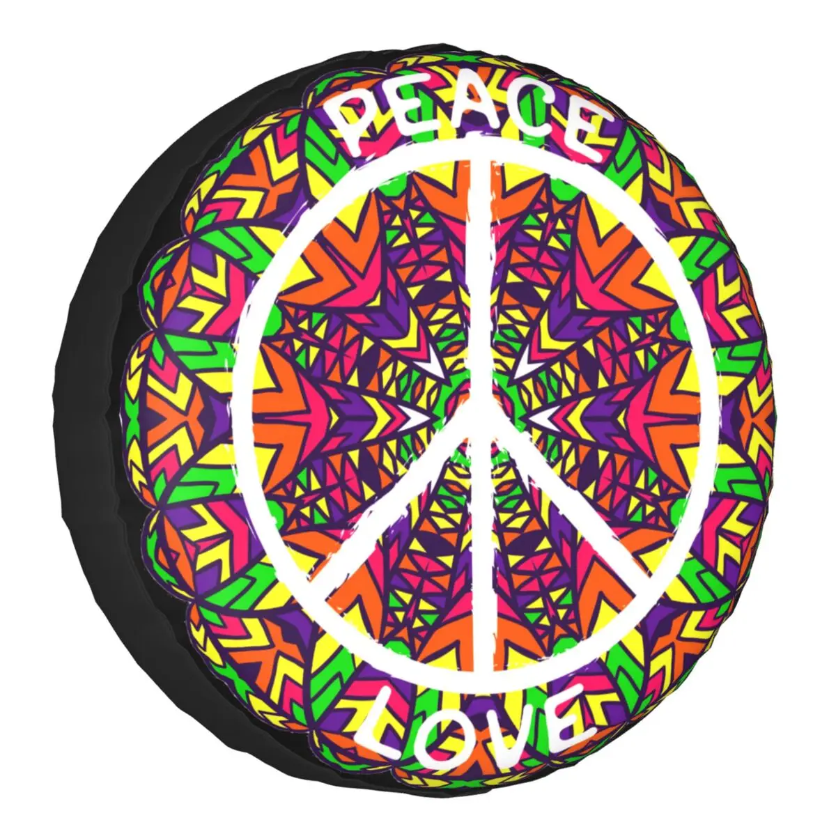 

Чехол с надписью Peace для запасных шин для Toyota, Prado, Jeep, SUV, RV, Mandala, Peace, Love, защитный чехол для автомобильного колеса 14, 15, 16, 17 дюймов