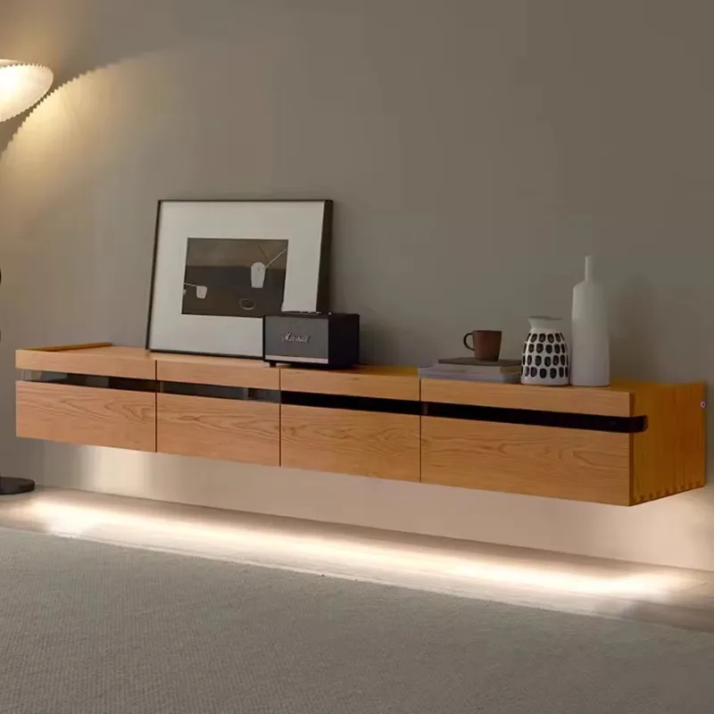 Design Drawers Big Tv Table Brown Wooden 240Cm House Light Floating Modern Tv Stand Floor Universal Fernsehtisch Furniture Home