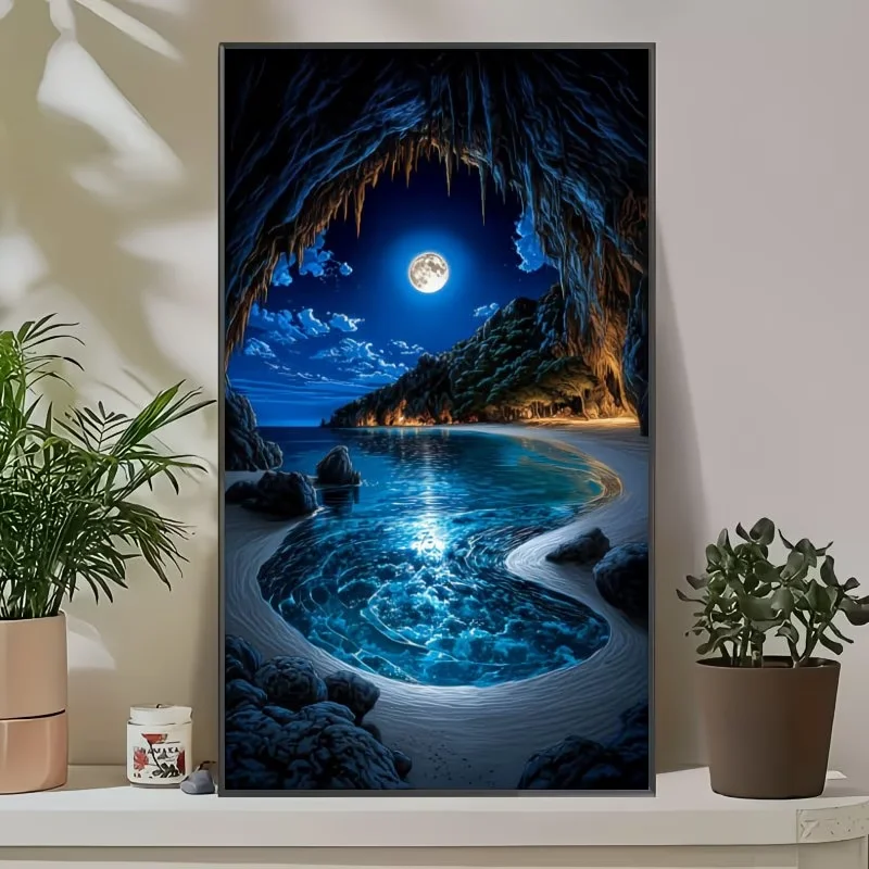 Cave Landscape Moonlight Beach DIY Diamond Painting Mosaic Cross Stitch Full Diamond Art Embroidery Handmade Large Size Living R