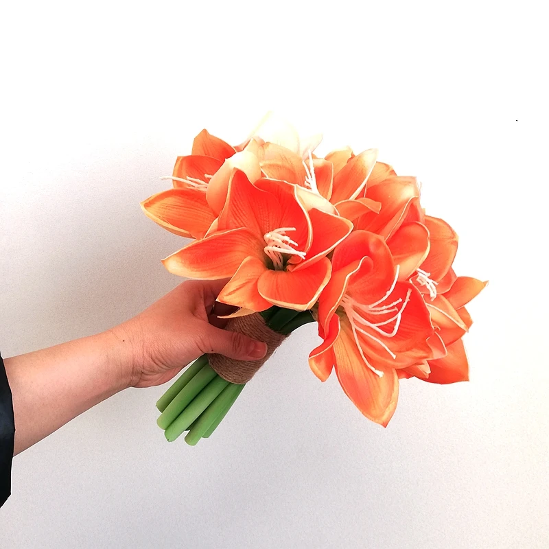 2023 neue Ankunft Whitney 8 10 zoll Klassische Stil Orange Clivia Hochzeit Bouquet Helle Farbe Brautjungfer Hand holding Blumen