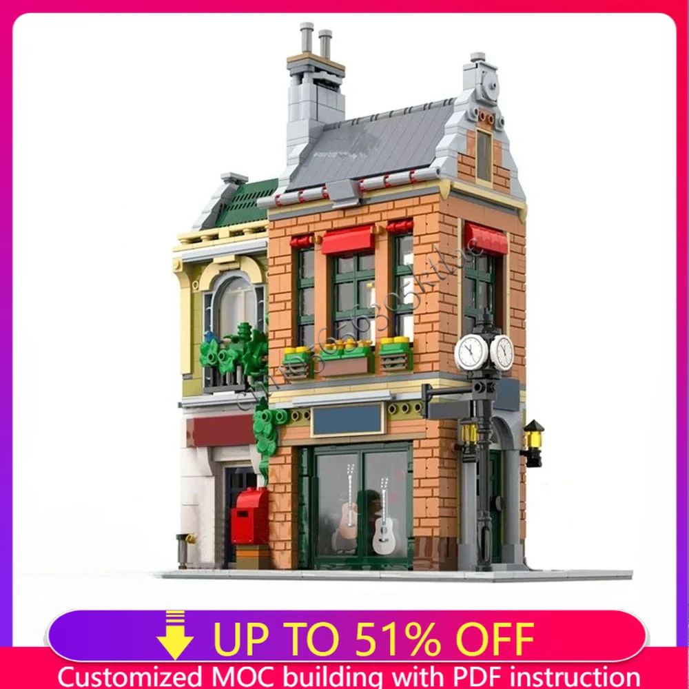 

НОВЫЙ 1478 шт., хит продаж, вид на улицу, Moc, модульная модель музыкального магазина, сделай сам, креативные идеи, детская игрушка в сборе, головоломка, подарок MOC-10308