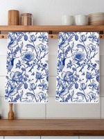 2PCS Kitchen Towel Multiple Sizes 2D Print Retro Blue White Porcelain Flower Bird Nautical Polyester Dish Tea Towel Gift