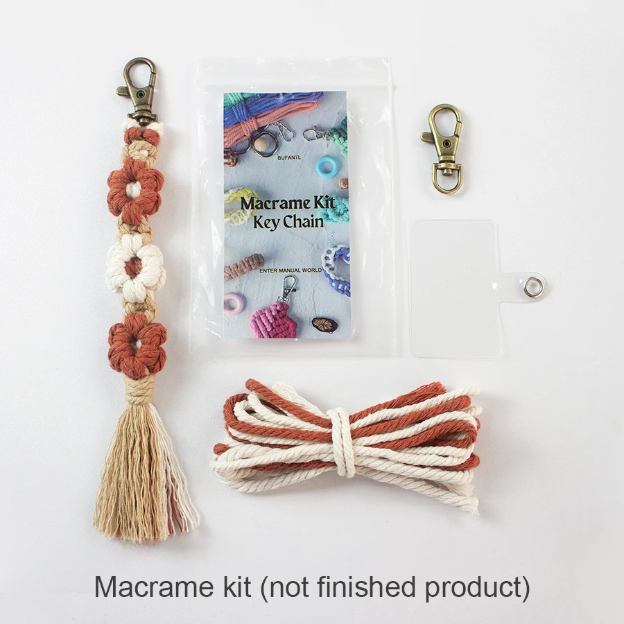 Handmade Woven Little Daisy Keychain Macrame Kit With Tutorial For Beginners Hand DIY Daisy Tassel Key Chain Lanyard Pendant