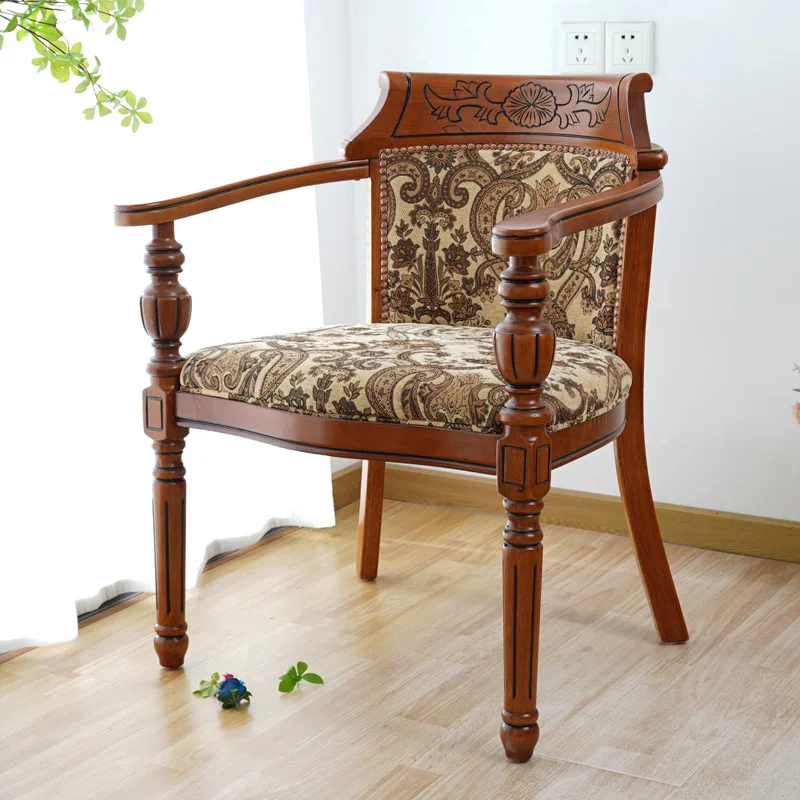

European solid wood cloth chair American chair negotiation reception armchair antique armchair mahjong chair