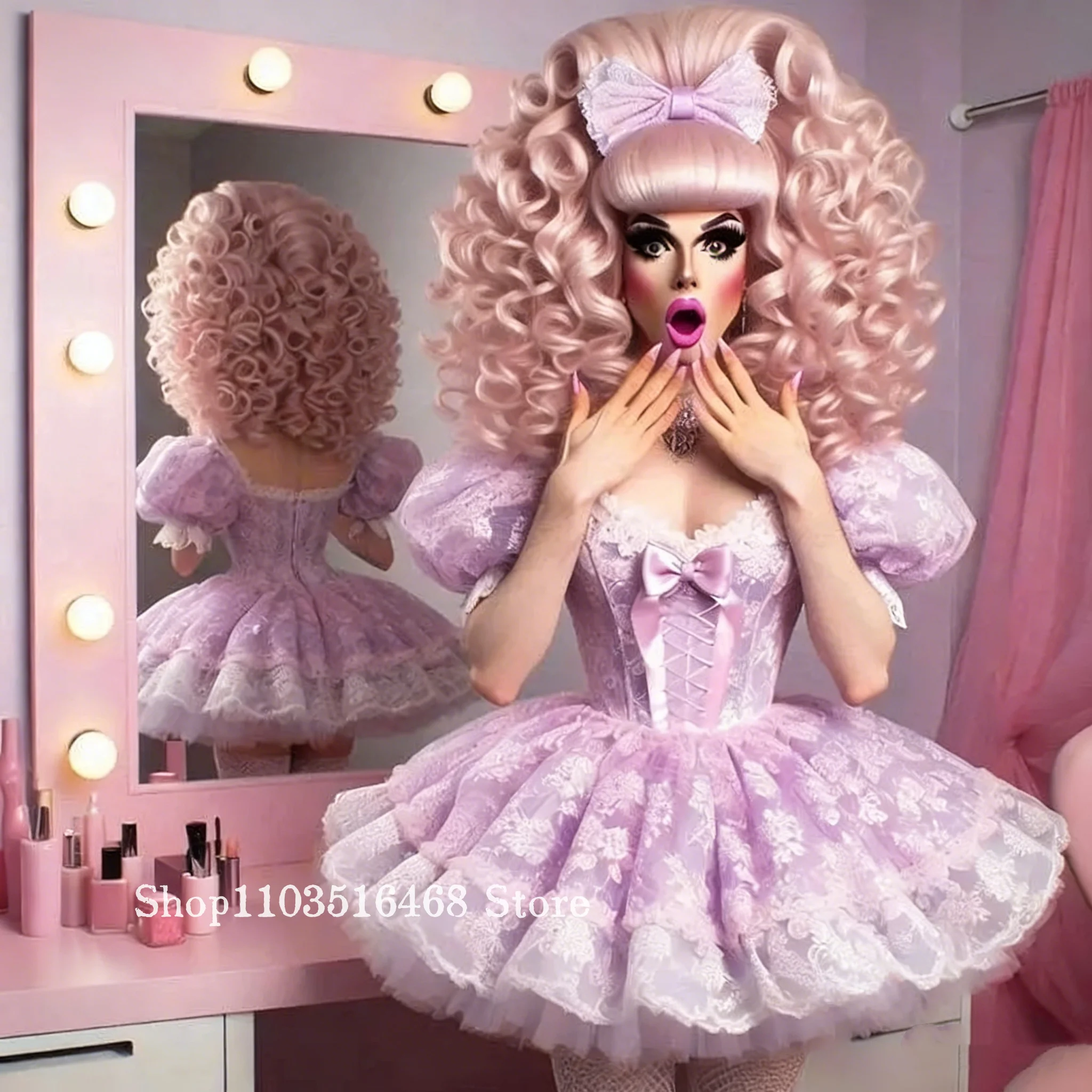 Minivestido de Encaje Lila para Fiesta de Graduación, Vestido de Cosplay, Vestido de Fiesta con Mangas Abullonadas, Vestido de Gala con Hombros Descubiertos, Vestido de Cumpleaños Personalizado