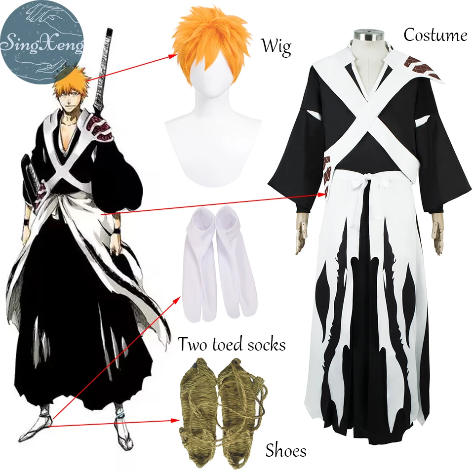 

SingXeng Kurosaki Ichigo Косплей Костюм Парик Аниме Тысячелетняя Кровь Война Синигами Наряд Пейнтрян Униформа Настроить