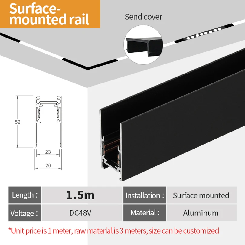 Magnetic Track Surface Mounted Magnet Rail 1.5m Hanging Ceiling Suspend Led Stripe Accessories Corner Connector 48V Power Supply