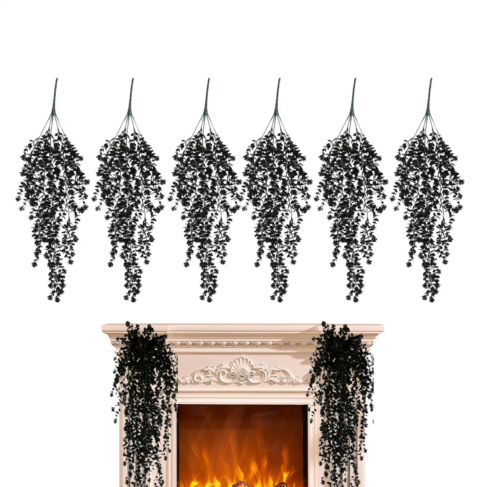 Black Artificial Hanger Vines 6 Pieces UV-Resistant Realistic Ornaments Halloween Fake Plants Vines Home Decorations For