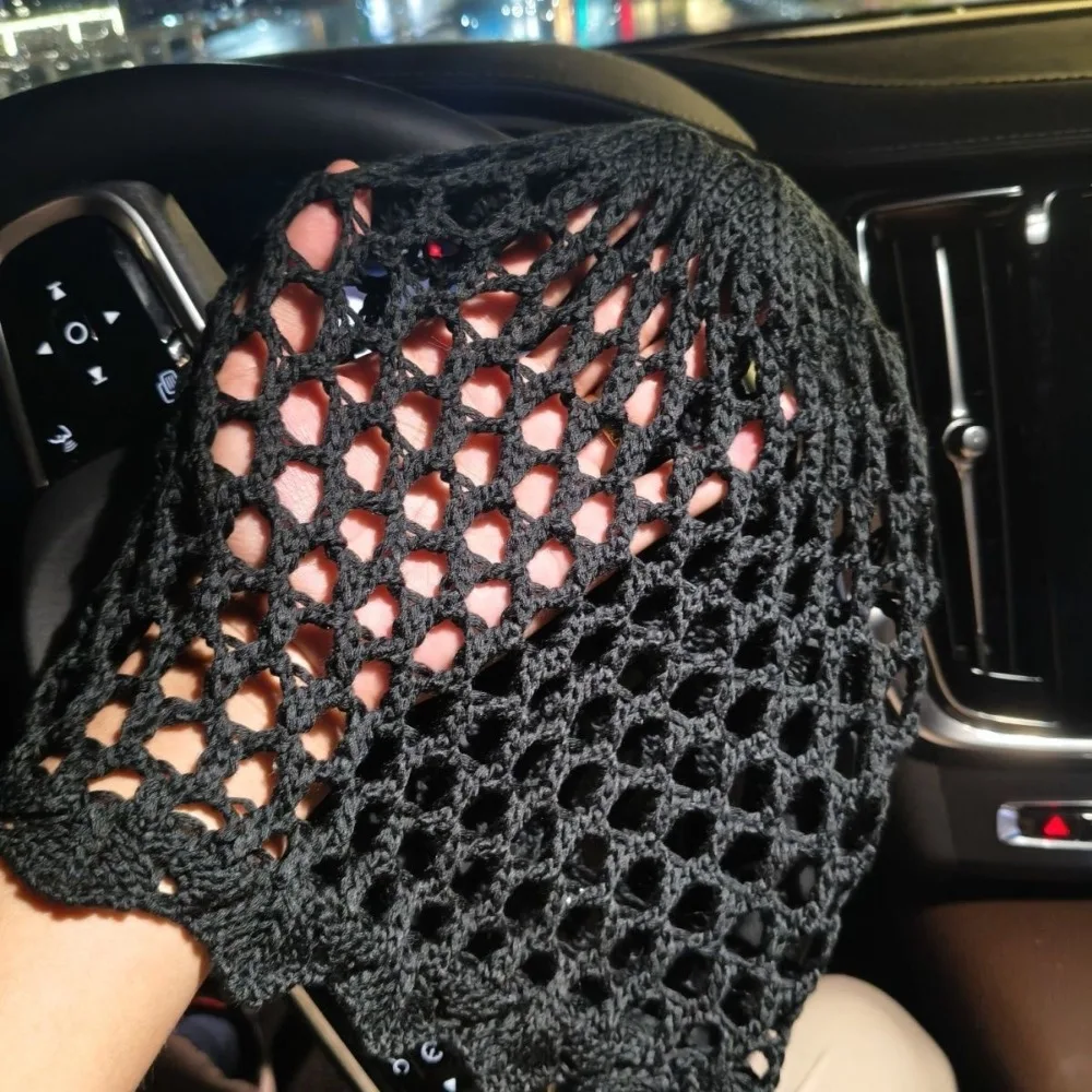 Fashion Hollow Weave Knitted Hat Breathable Solid Color Pullover Hat Openwork Beanie Hat Women