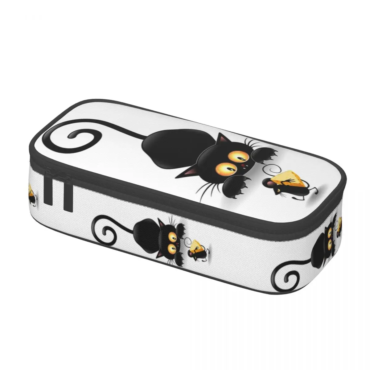 Custom Amusing Black Cat Pencil Case for Boys Gilrs Large Storage Animal Cartoon Kitten Pen Box Bag School Accessories