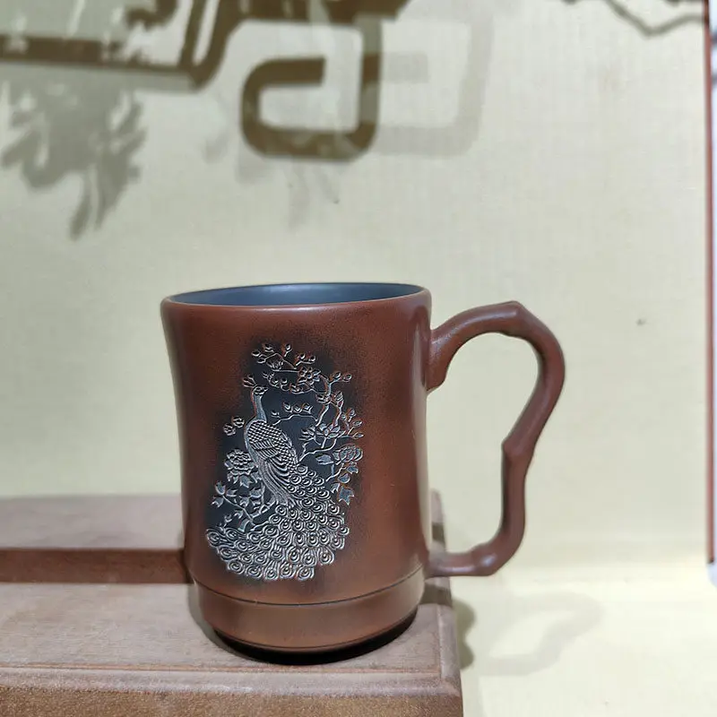 Guangxi Qinzhou Nixing pottery master teacup purely handmade household gifts tea set engraved peacock tea cup