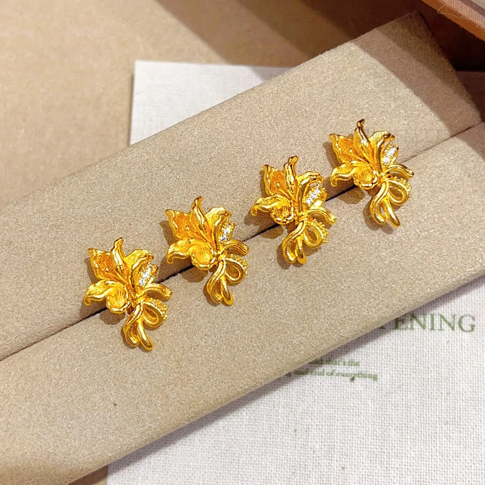 Brushed point diamond iris earrings light luxury niche design 9999gold