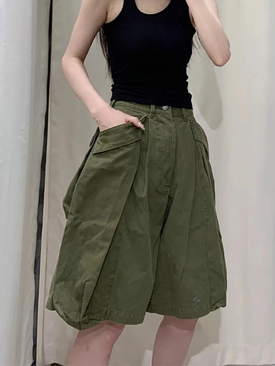 NIGO LP Women's Spring/Summer Vintage Workwear Large Pockets Cotton Solid Color Casual Shorts #nigo61319