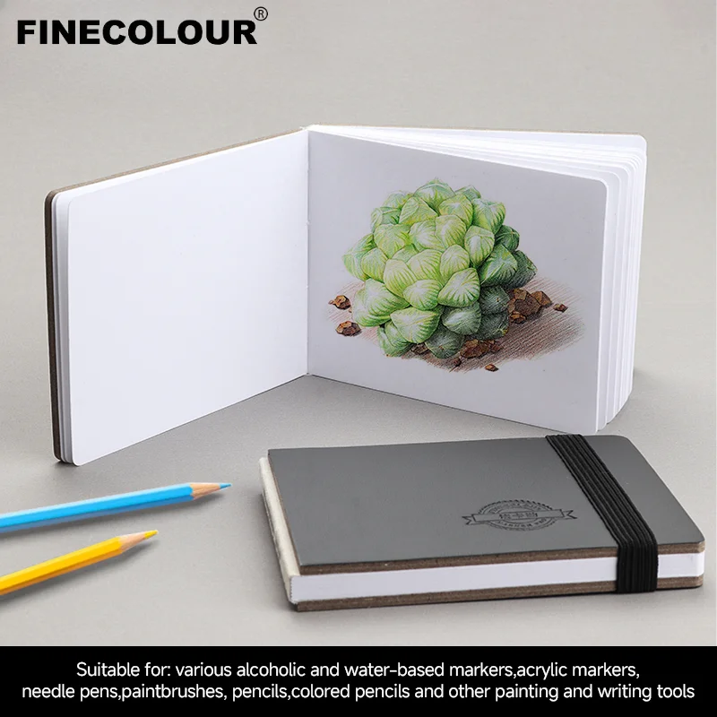 FINECOLOUR-Mini bloc de papel de acuarela cuadrado, marcador de libro portátil, 200g, 26 hojas, 80x100mm, Skectbook de dibujo artístico